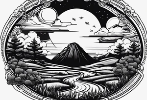 Create a tattoo of a flat topped rock Ebenezer stone surrounded by freshly tilled soil tattoo idea