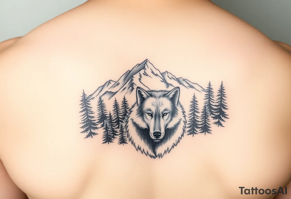 Mountains and Forrest with a wolf tattoo idea