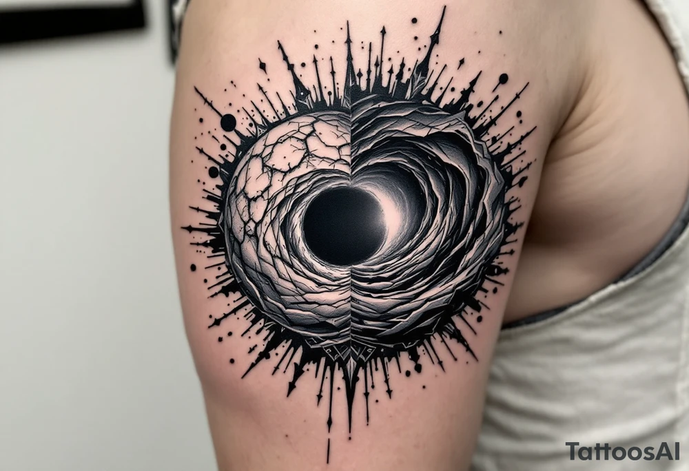 2 opposite worlds on different sides of a black hole. tattoo idea