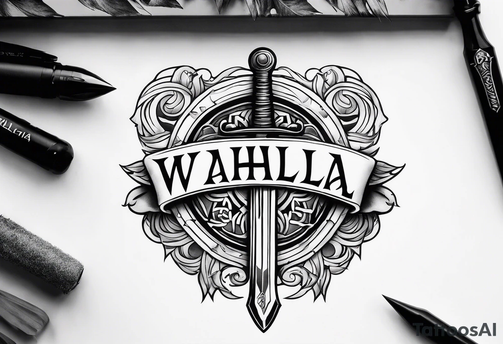 Valhalla sword shield steps tattoo idea