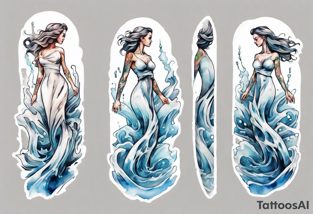 a glass statue of a woman standing in crashing waves tattoo idea