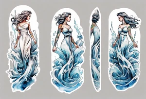 a glass statue of a woman standing in crashing waves tattoo idea