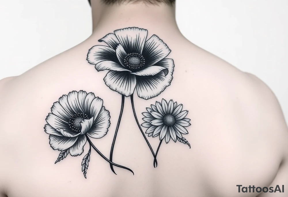 Poppy, chrysanthemum and daisy shoulder tatoo for women tattoo idea