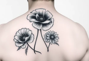 Poppy, chrysanthemum and daisy shoulder tatoo for women tattoo idea