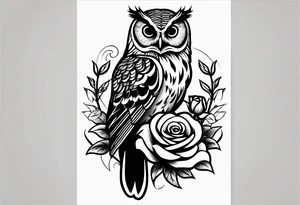 Barred owl holding a rose and a heart tattoo idea