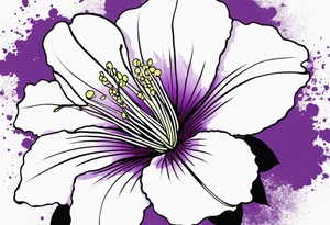 An outline of a rio dipladenia flower with a splatter green and purple background tattoo idea