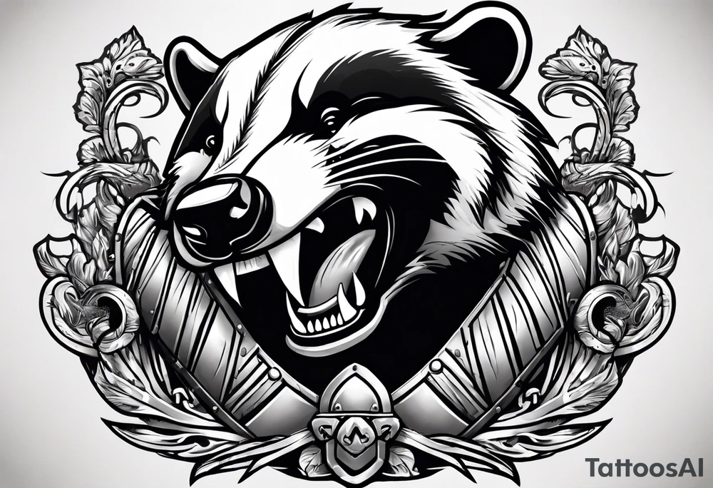 Draw me badger with aggressive full body, killer face with cute smile, very long nails and he attacks like a Turkish gladiator to enemy and also he has very deadly looking. The only weapon is his braveness he fights with his nails. tattoo idea