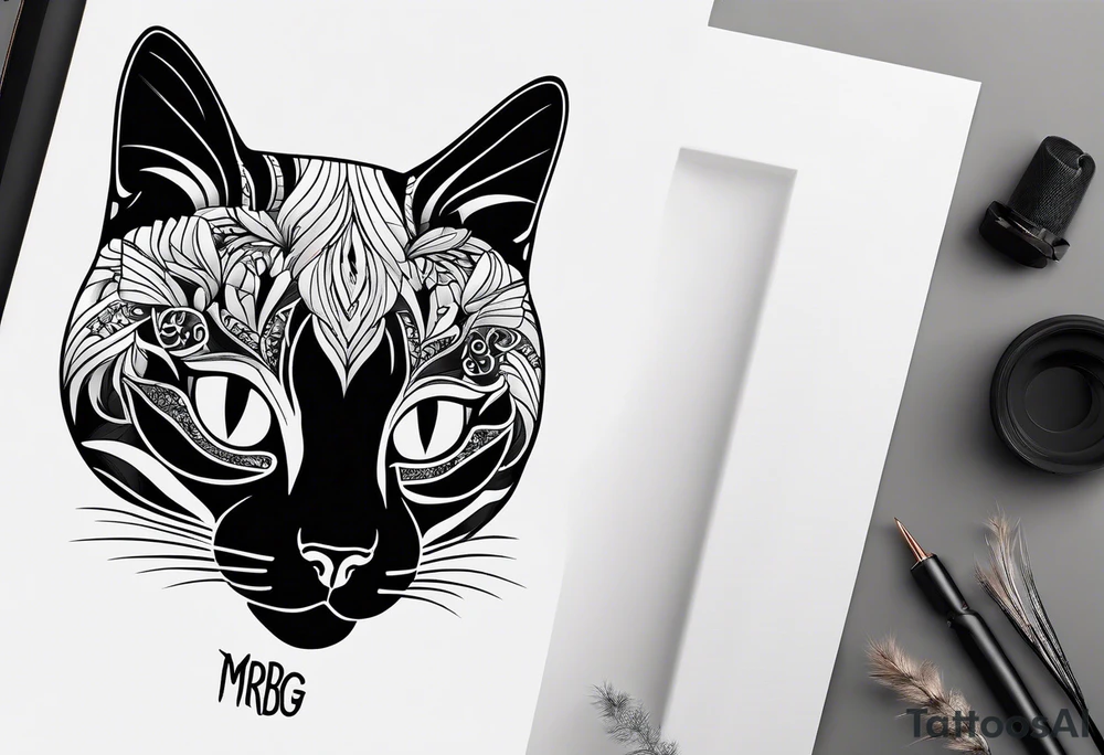 cat with logo "MRBG" tattoo idea