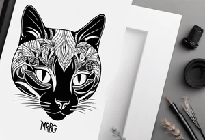 cat with logo "MRBG" tattoo idea