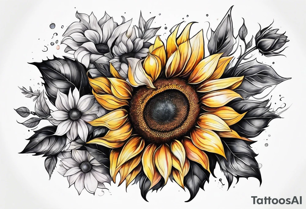 Colorful sunflower arm sleeve tattoo idea