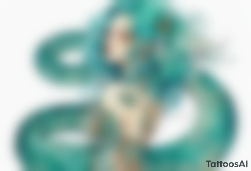 A beautiful lamia with turquois scales and teal hair. tattoo idea