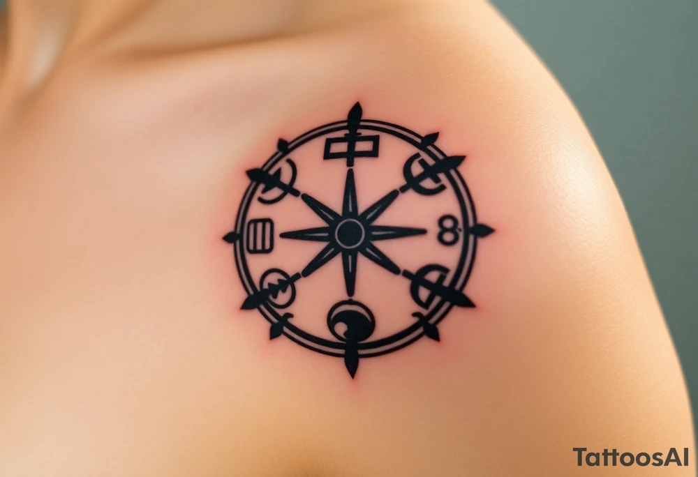 A fusion of all five faction symbols, seamlessly blended into a circular design, representing divergence and sci fi movie Divergent tattoo idea