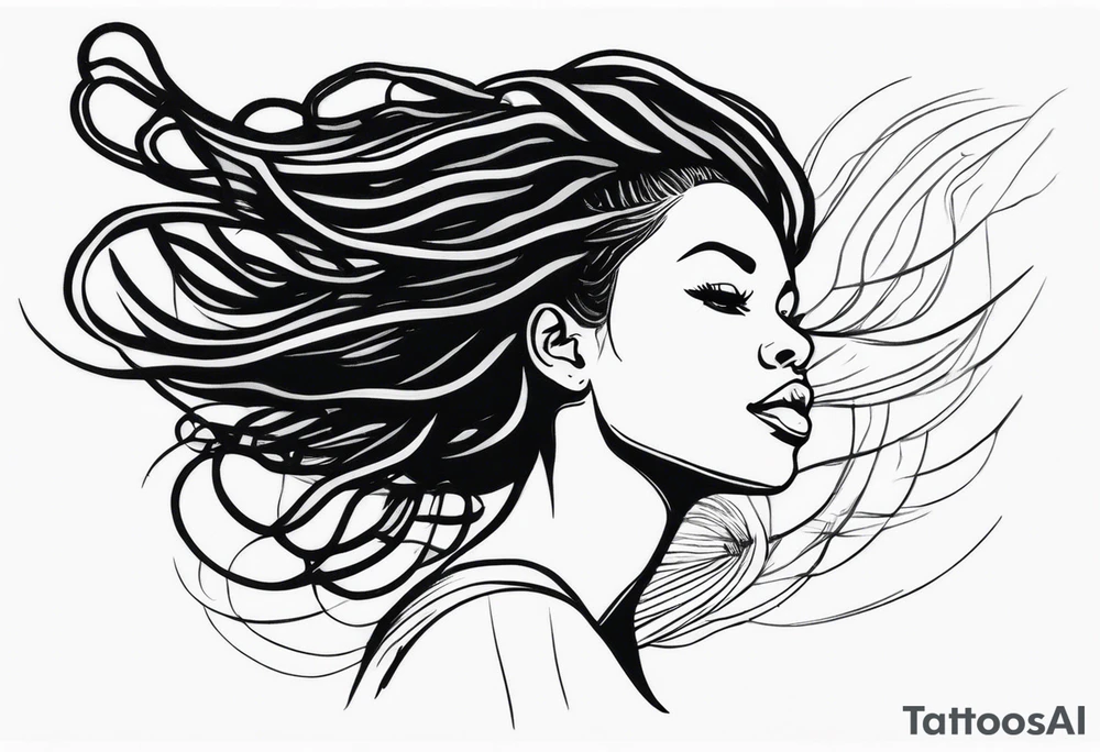 Draw a women head with real dread locks flying in the air tattoo idea