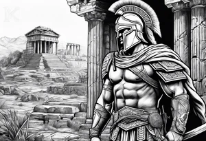 Spartan Soilder looking ancient ruins tattoo idea