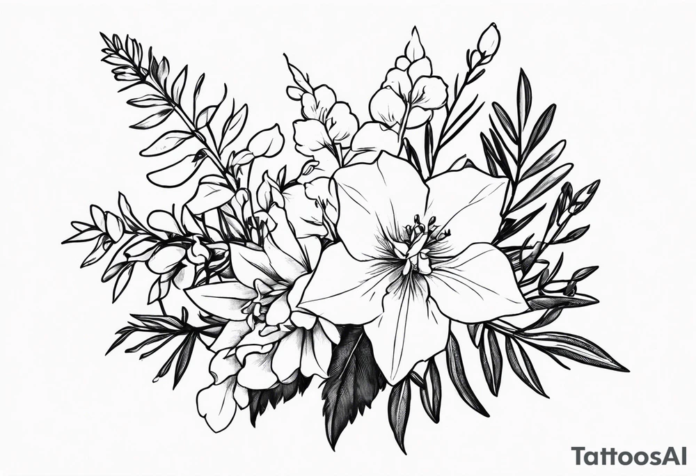 Bouquet with larkspur tattoo idea