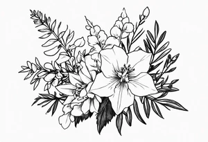 Bouquet with larkspur tattoo idea
