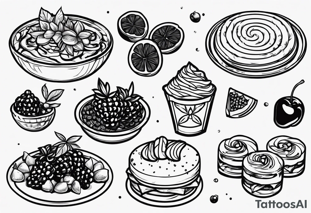 Variety simple line food flash sheet tattoo idea