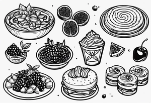 Variety simple line food flash sheet tattoo idea