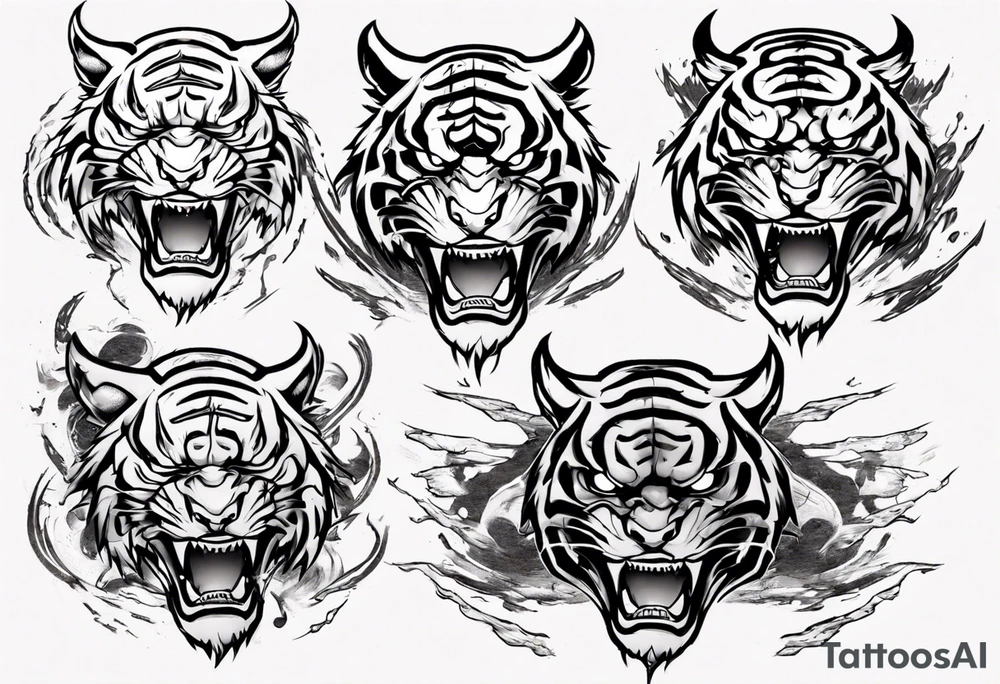 katana through demon tiger head tattoo idea