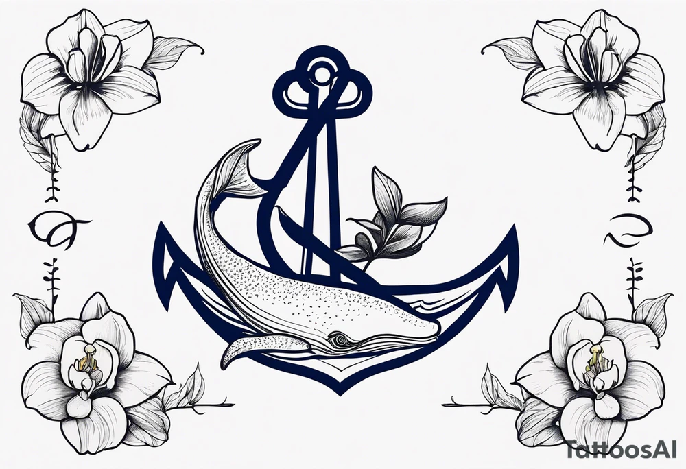 An anchor and orchids and a humpback whale tattoo idea