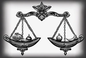 Vibrant Libra scales hanging from a half moon tattoo idea