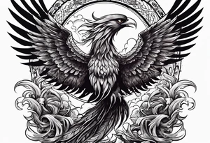 phoenix flying out of an alter made of skulls tattoo idea