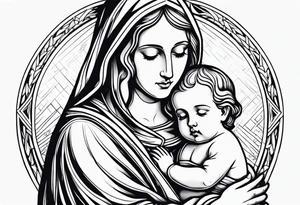 Mary holding baby Jesus in her arms crying tattoo idea
