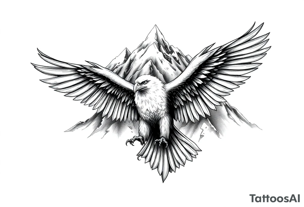 majestic eagle spreading wings against mountain peaks tattoo idea