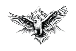 majestic eagle spreading wings against mountain peaks tattoo idea