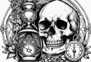 Skull, hourglass, compass tattoo idea