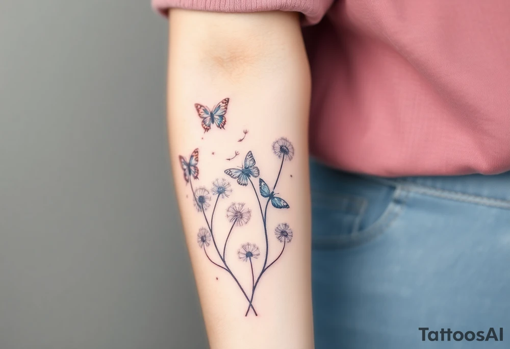 butterflies with vines of dandelions blowing in the wind tattoo idea