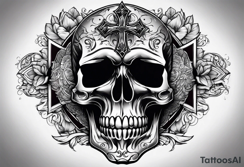 cross on top of a skull tattoo idea