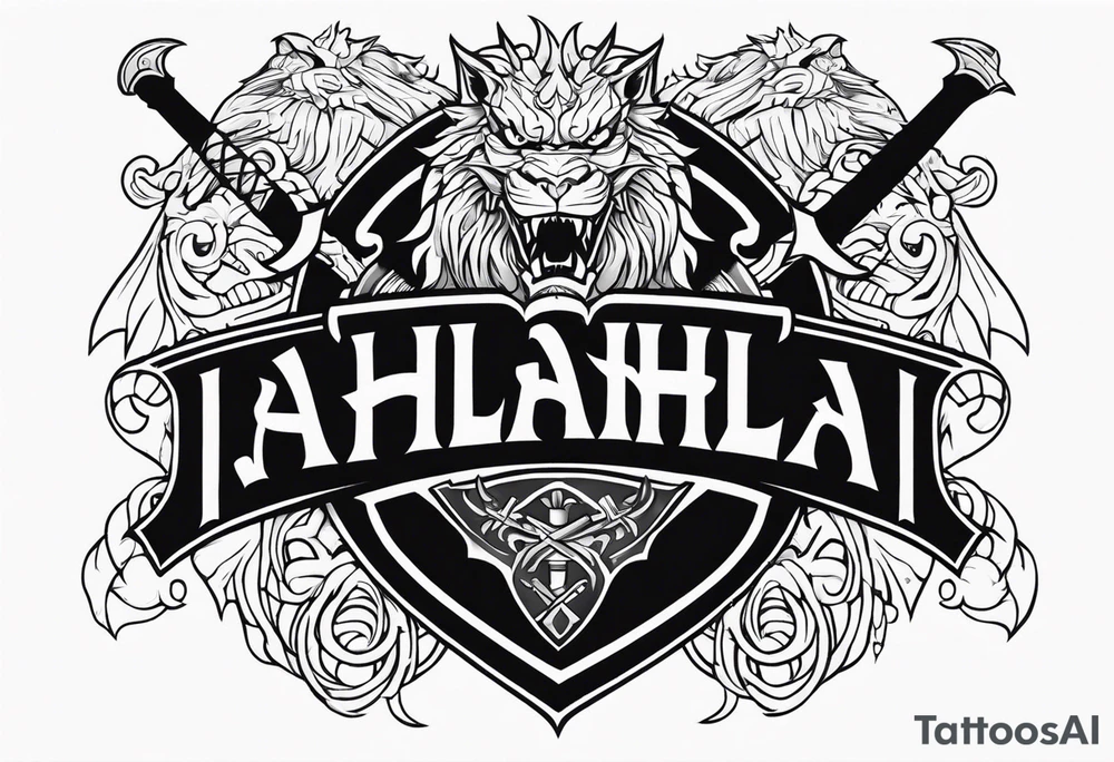 Valhalla sword shield dragon axe lion tattoo idea