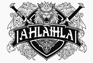 Valhalla sword shield dragon axe lion tattoo idea