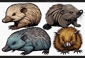 Australian Platypus, Echidna, Wombat & Sugar Glider together tattoo idea