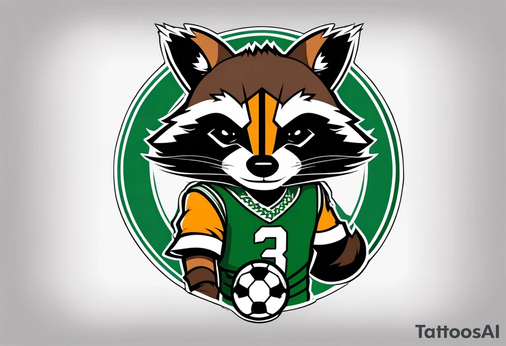 Rocket raccoon with a Glasgow Celtic football club jersey on tattoo idea