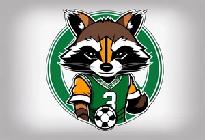 Rocket raccoon with a Glasgow Celtic football club jersey on tattoo idea