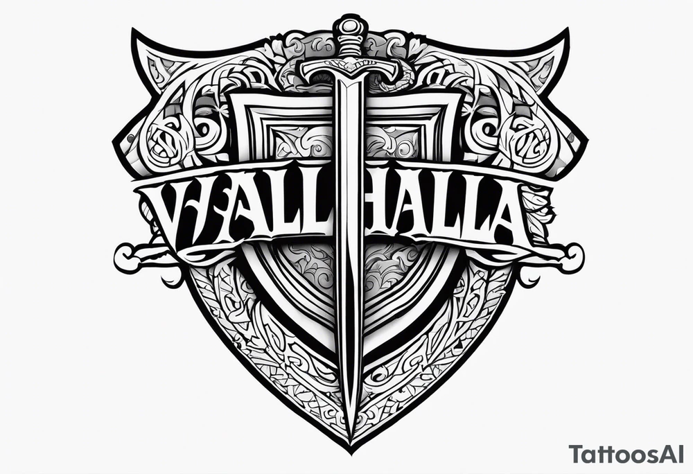 Valhalla world sword shield tattoo idea