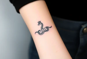 I want a small simple silhouette lines black and white wrist princess like royal snake tattoo that has number 12821 on its body along and also I want it to represent feminine energy crown queen Cycle tattoo idea