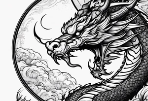 Japanese Dragon with a katana sword and the moon tattoo idea