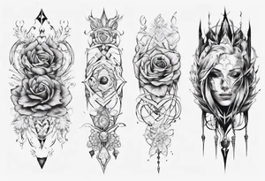 Create a tattoo with five separate images that are connected vertically by a single line tattoo idea