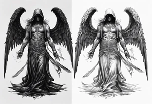 realistic full body of angel of death, without face, man tattoo idea