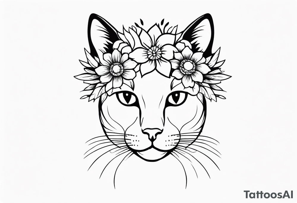 Cat with floral crown tattoo idea