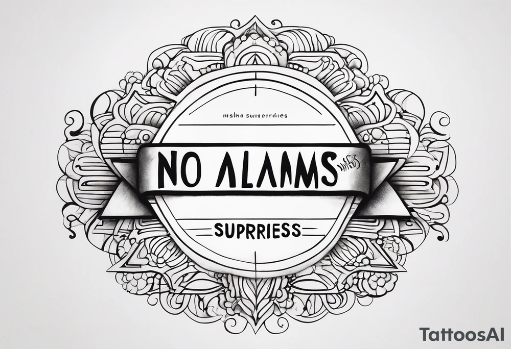 "no alarms and no surprises" in a handwritten font tattoo idea
