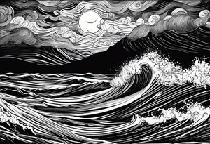 picture 8 by 8 centimeters of sea waves during a storm starry night van gogh tattoo idea