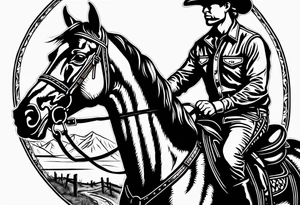 Cowboy on a horse riding in to the sunset silhouette tattoo idea