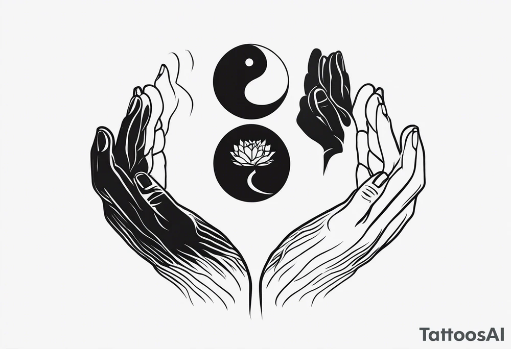 Rock hands in Ying yang, masculine and feminine, nothing dies everything transforms, nurture over nature tattoo idea