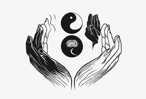 Rock hands in Ying yang, masculine and feminine, nothing dies everything transforms, nurture over nature tattoo idea
