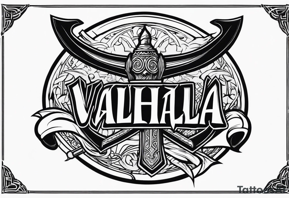 Valhalla sword shield axe tattoo idea