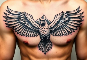 majestic eagle spreading wings against mountain peaks tattoo idea